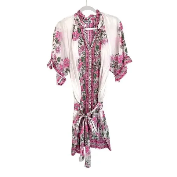 Juliet Dunn Blouson Mini Dress With Pink Floral Rose Print Cotton Tuckernuck - Picture 9 of 15